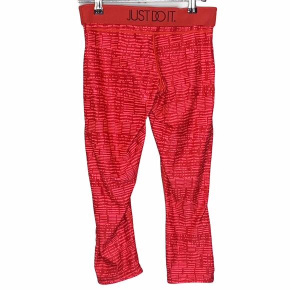 Nike Athleisure Red Pink Stripe Crop Legging Small Just Do It Activewear Dri-Fit - Picture 11 of 11